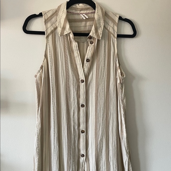 Anthropologie Beige Striped Sleeveless Tunic- Small - Picture 2 of 10